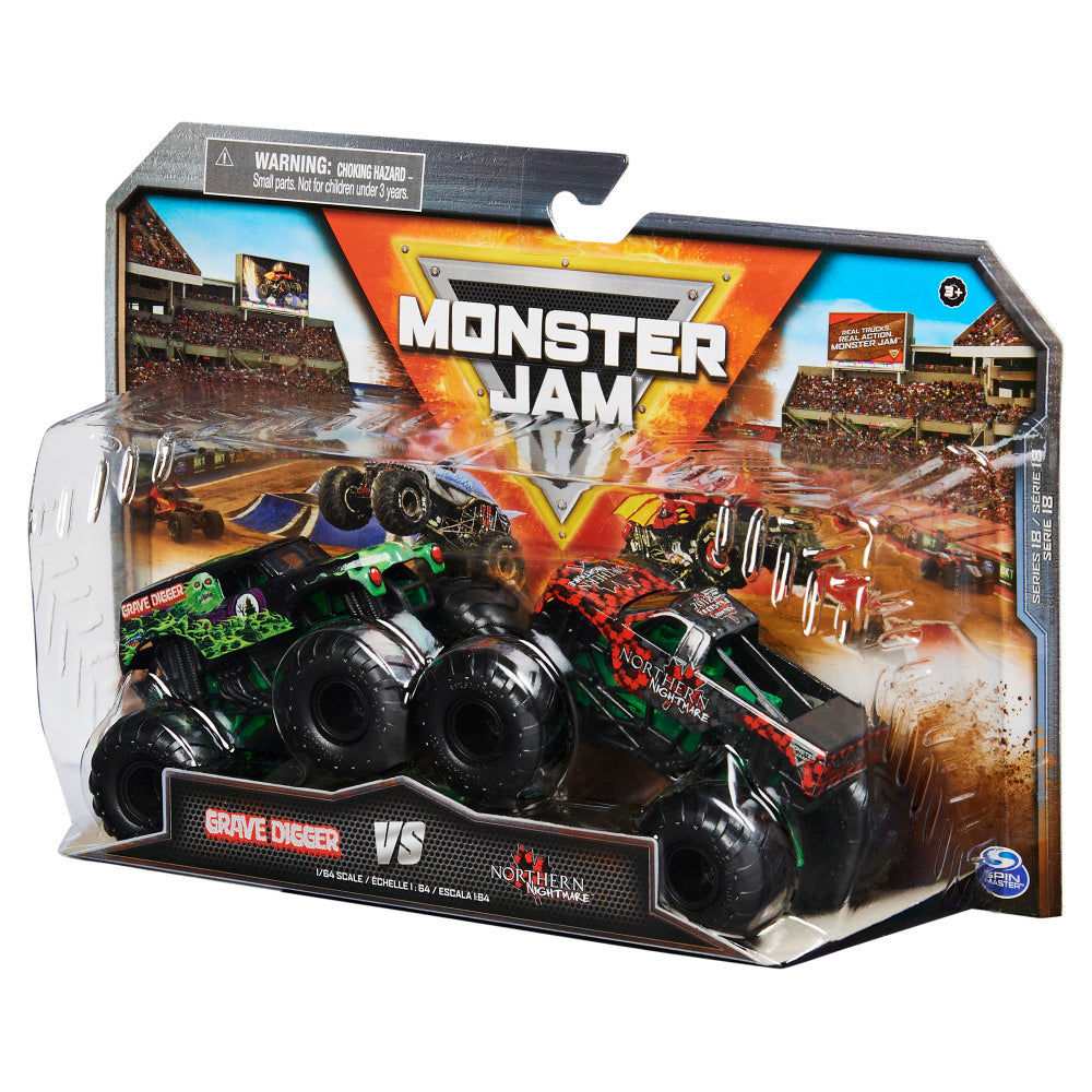 Monster Jam 1:64 Scale Die-Cast Monster Truck 2-Pack Assorted Designs, Collectible Toy Trucks for Kids