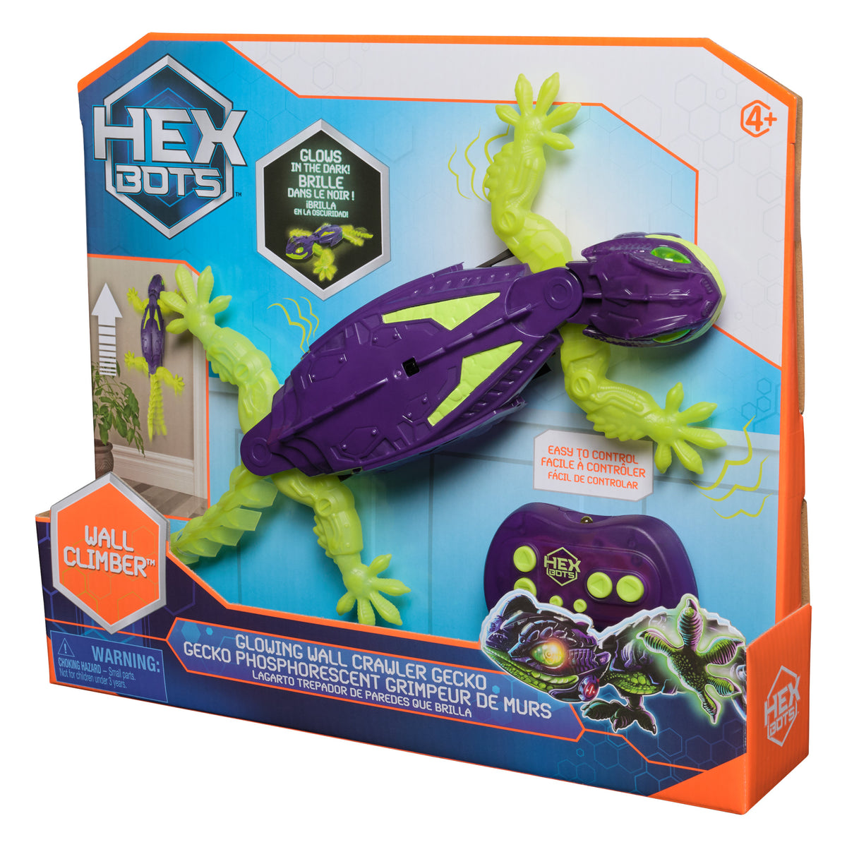 HEX BOTS Glow-in-the-Dark Wall Crawler Gecko Remote Control Climbing Lizard Toy for Kids