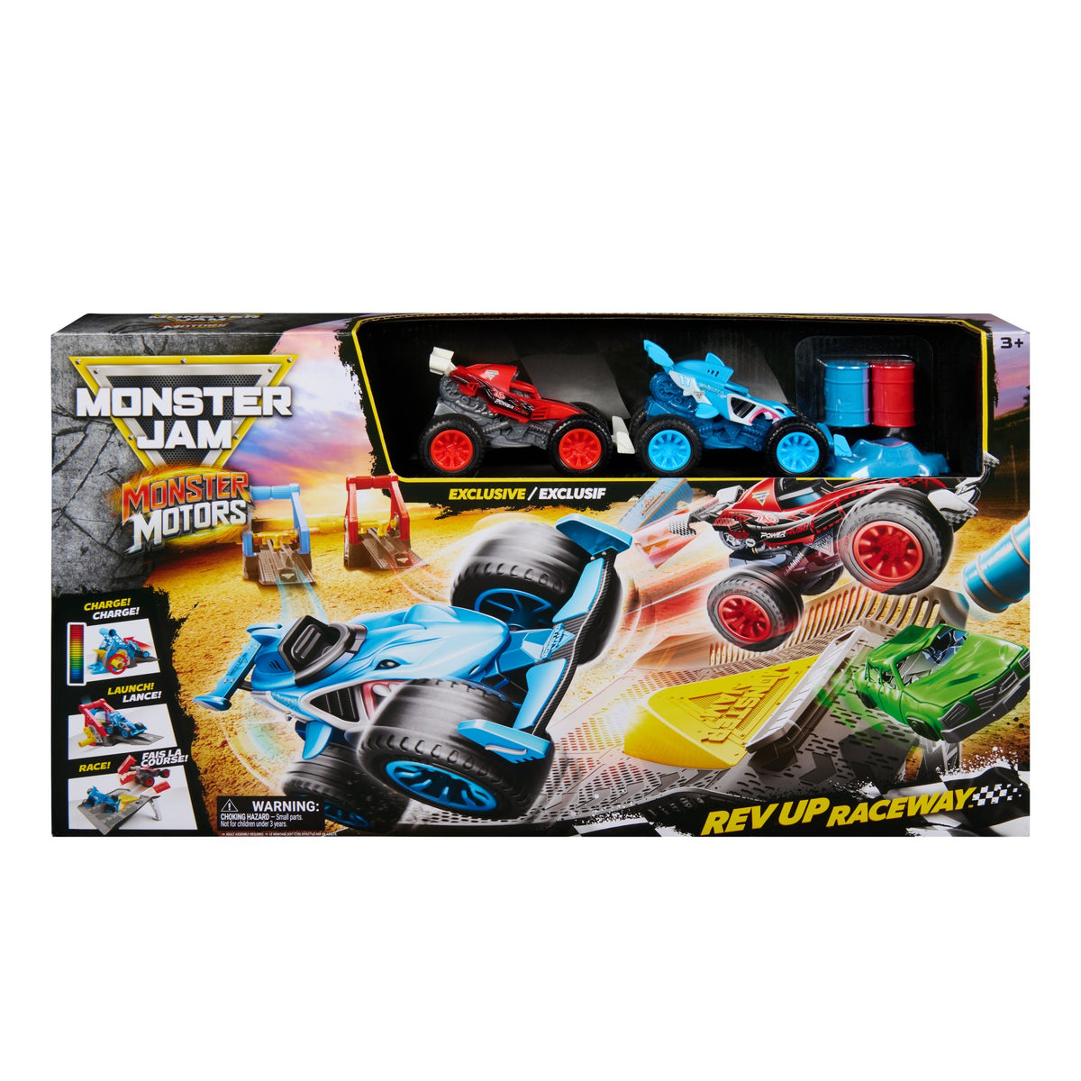 Monster Jam Monster Motors Rev-Up Raceway Playset - 1:64 Scale Monster Truck Racing Track Toy