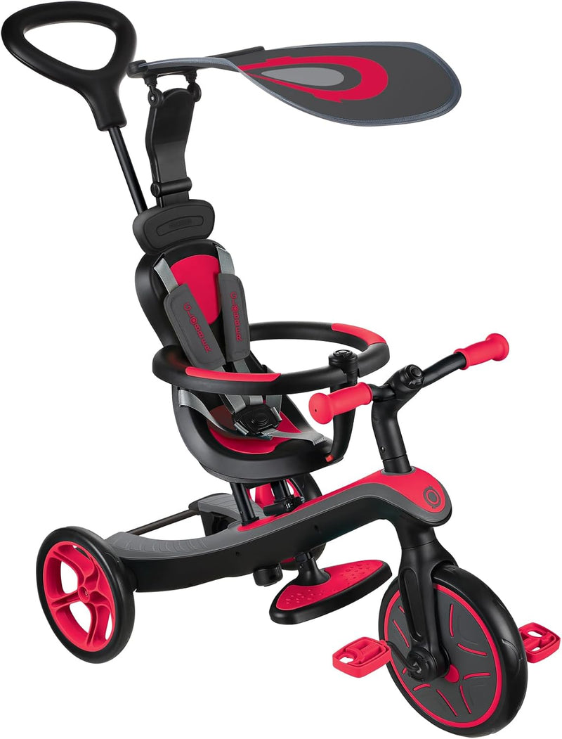 Globber Explorer Trike Kids Adjustable 4-in-1 Convertible Tricycle Red