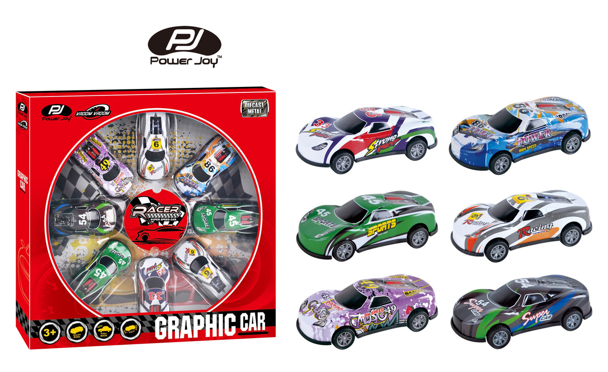 Power Joy Vroom Vroom 1:64 Graphic Pull-Back Toy Car for Kids