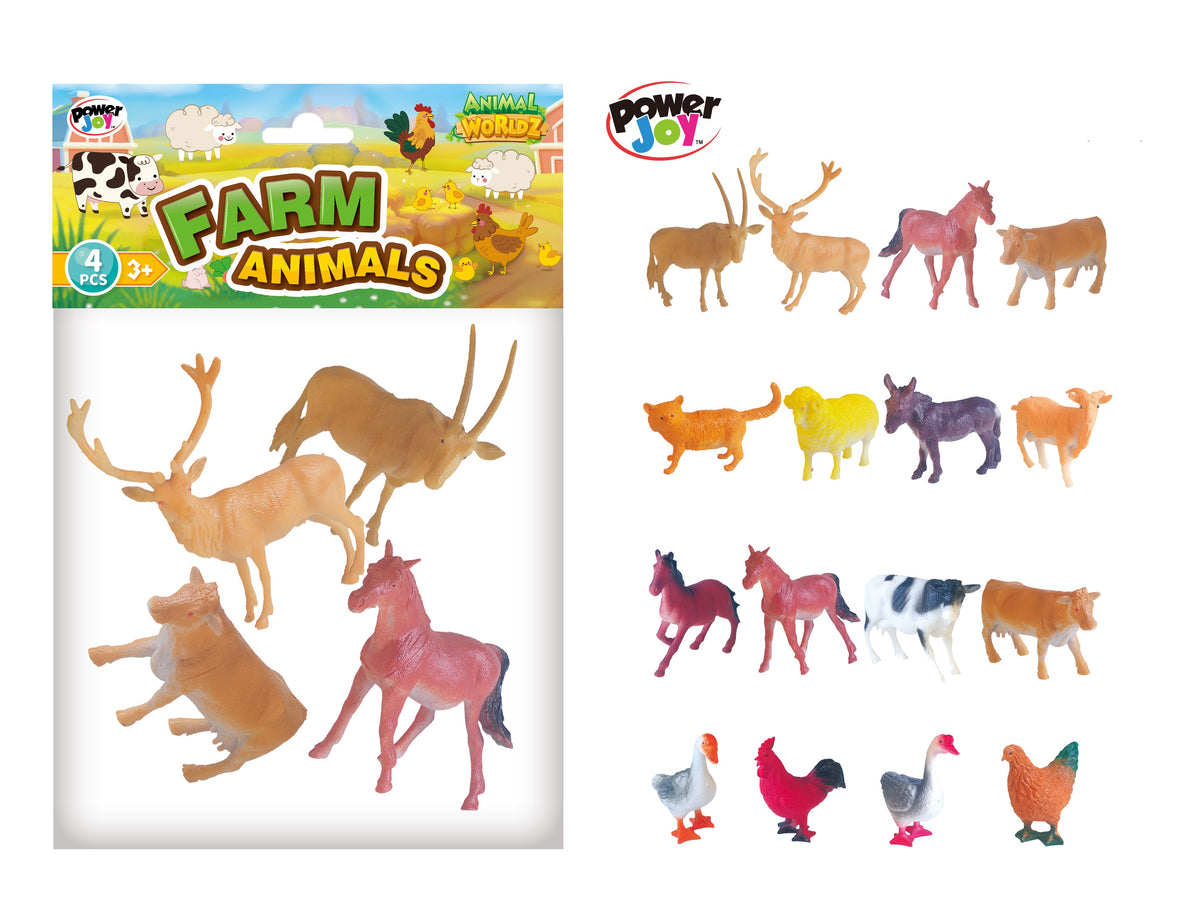 Power Joy Animal Worldz Farm Animals 6 Inch 4-Piece Assorted Figure Set