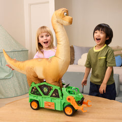Paw Patrol: The Dino Movie Rocky's Megasaurus Transport Vehicle, Push Button Inflatable Dino with Sound Effects and Rocky Figure