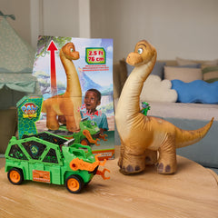 Paw Patrol: The Dino Movie Rocky's Megasaurus Transport Vehicle, Push Button Inflatable Dino with Sound Effects and Rocky Figure
