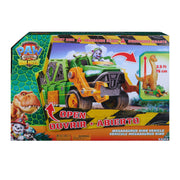 Paw Patrol: The Dino Movie Rocky's Megasaurus Transport Vehicle, Push Button Inflatable Dino with Sound Effects and Rocky Figure