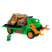 Paw Patrol: The Dino Movie Rocky's Megasaurus Transport Vehicle, Push Button Inflatable Dino with Sound Effects and Rocky Figure