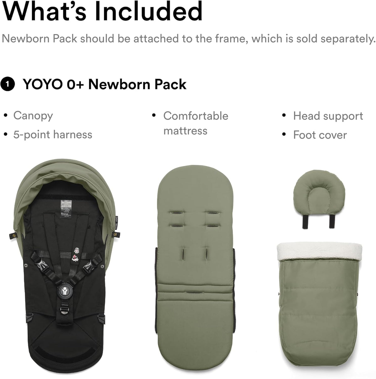 Stokke YOYO 0+ Newborn Pack - Color Olive, Requires YOYO Stroller Frame (Sold Separately)