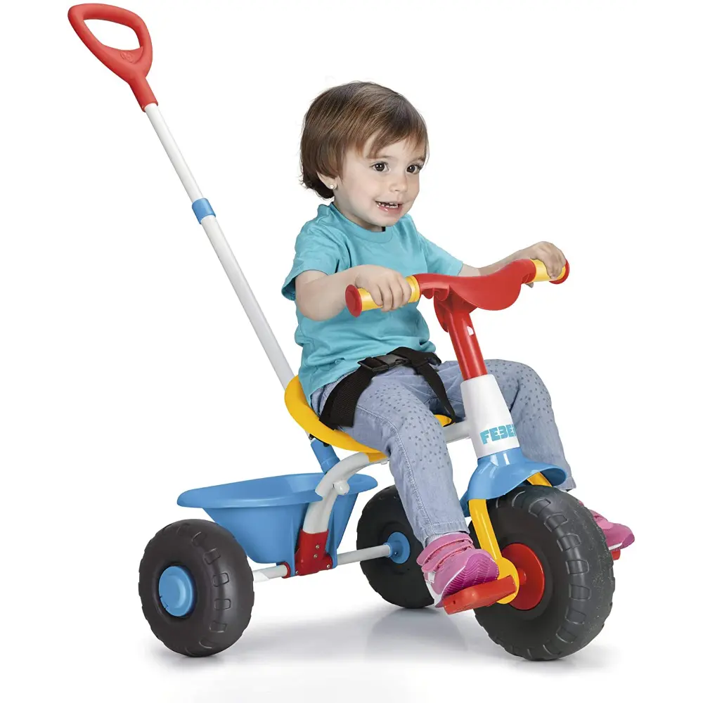 Tricycle évolutif Feber Baby Plus Music Rose - Avec Canne Parentale, Pare-soleil, Musique, Pour Enfants 12-36 Mois
