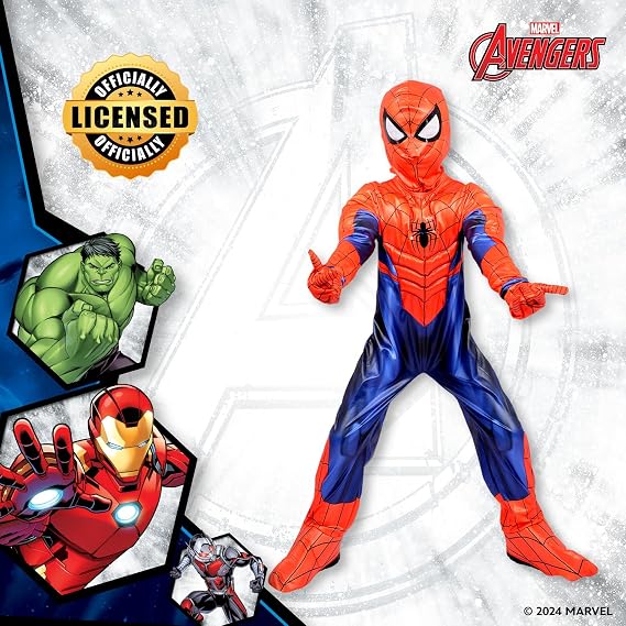 Marvel Spider-Man Deluxe Costume for Kids Superhero Fancy Dress Outfit, 7-8 Years