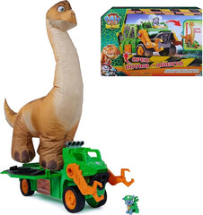 Paw Patrol: The Dino Movie Rocky's Megasaurus Transport Vehicle, Push Button Inflatable Dino with Sound Effects and Rocky Figure