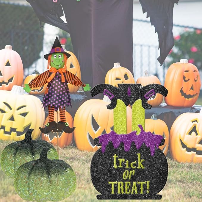 Amscan Witchyard Glitter Halloween Yard Stake Spooky Witch Outdoor Garden & Lawn Decoration
