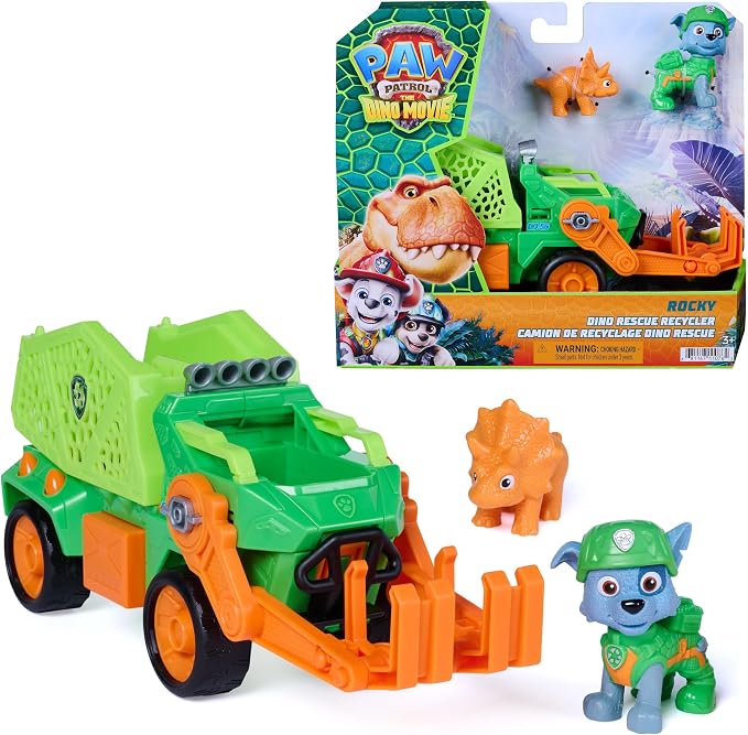 Paw Patrol: The Dino Movie Rocky’s Dino Rescue Recycler Vehicle with Rocky & Dino Figures