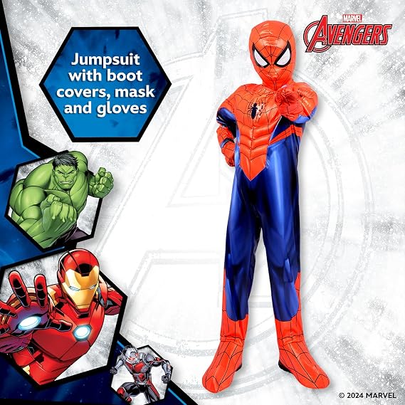 Marvel Spider-Man Deluxe Costume for Kids Superhero Fancy Dress Outfit, 7-8 Years