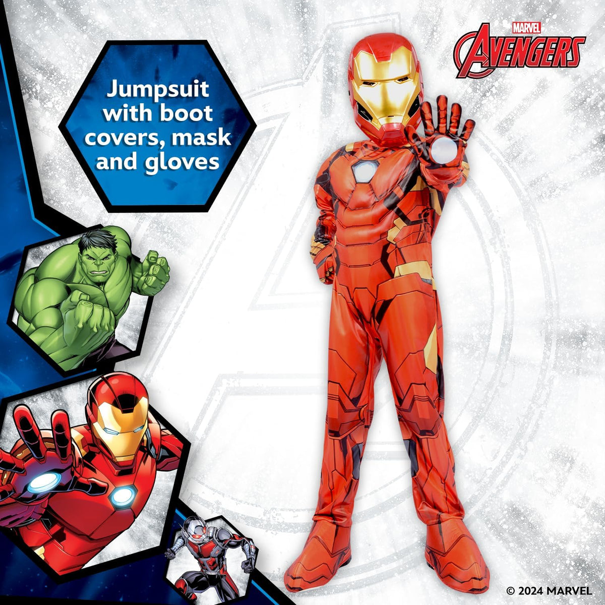 Marvel Avengers Iron Man Deluxe Costume for Kids Superhero Fancy Dress Outfit, 5-6 Years