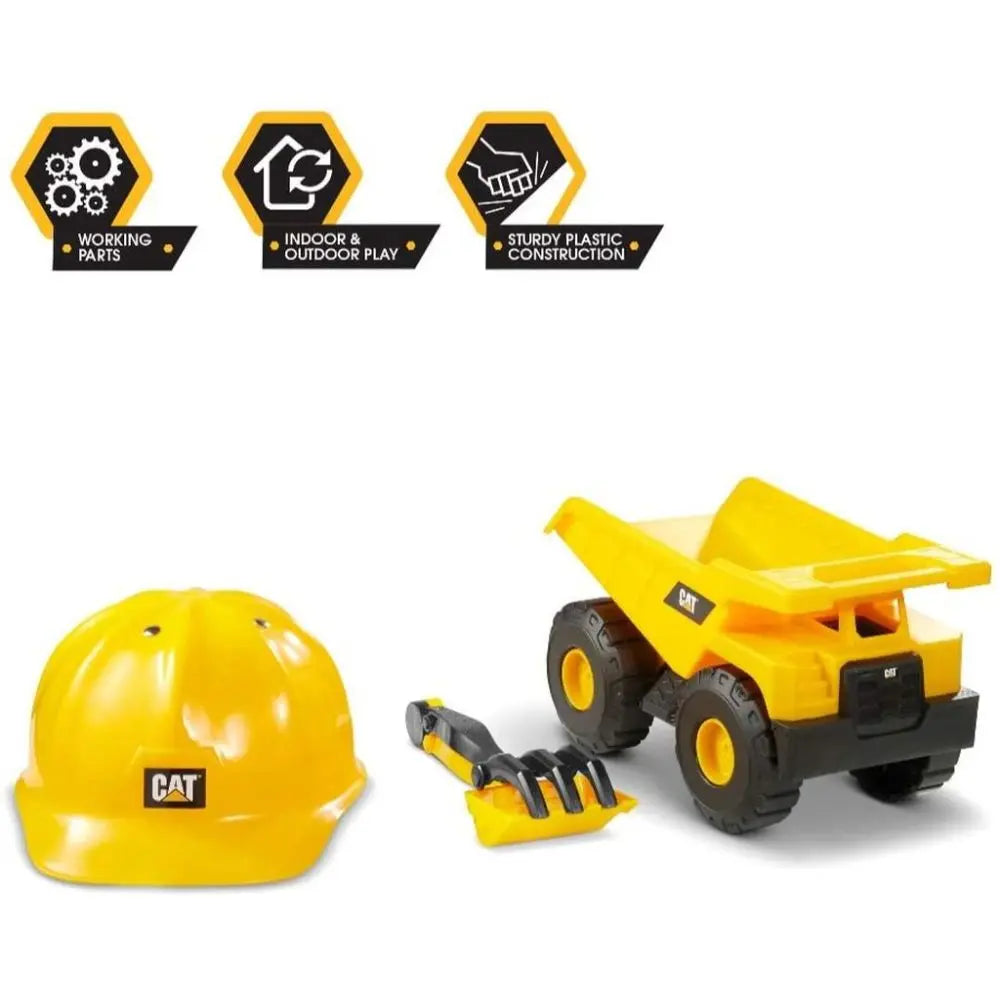 CAT Tough Construction Fleet Toy Truck with Helmet & Sand Tools - Construction Playset for Kids