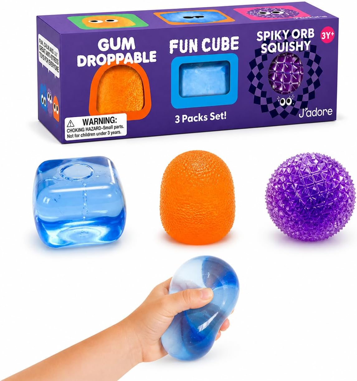 J'adore Sensory Squishy 3-Pack Set - Assorted Fidget & Stress Relief Toys