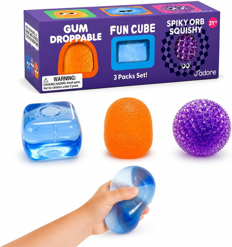 J'adore Sensory Squishy 3-Pack Set - Assorted Fidget & Stress Relief Toys