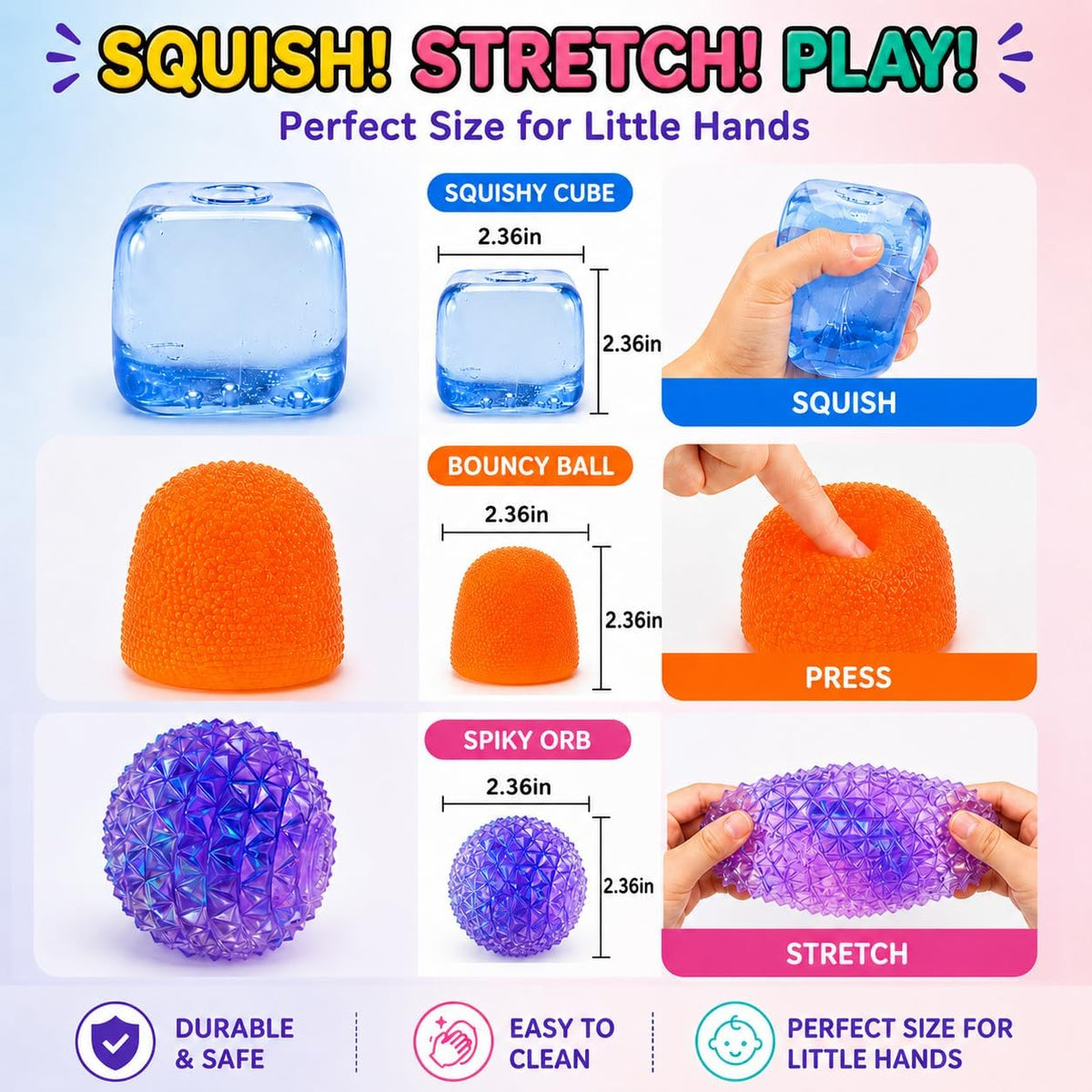 J'adore Sensory Squishy 3-Pack Set - Assorted Fidget & Stress Relief Toys