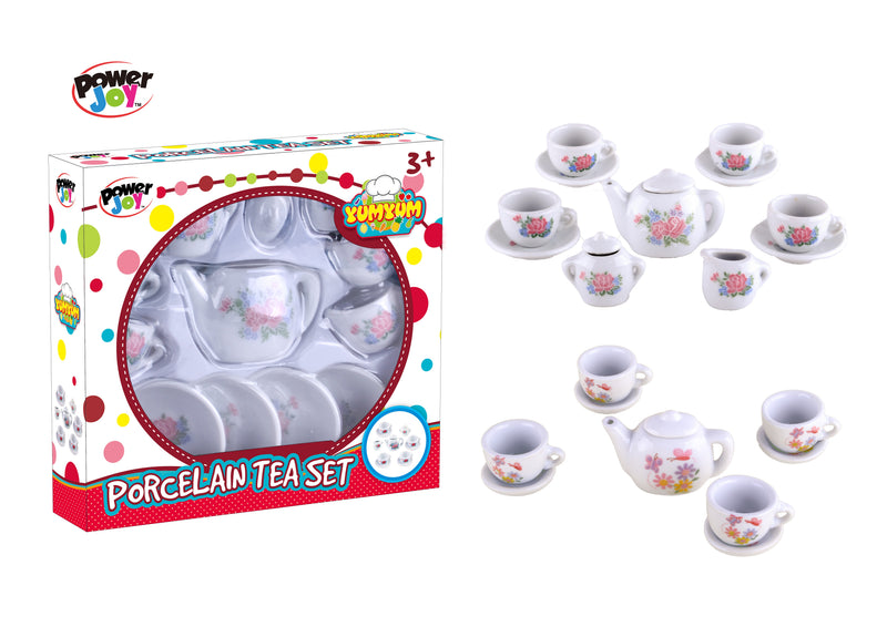 Power Joy YumYum Porcelain Tea Set Floral Pretend Play Tea Party Set for Kids Ages 3+