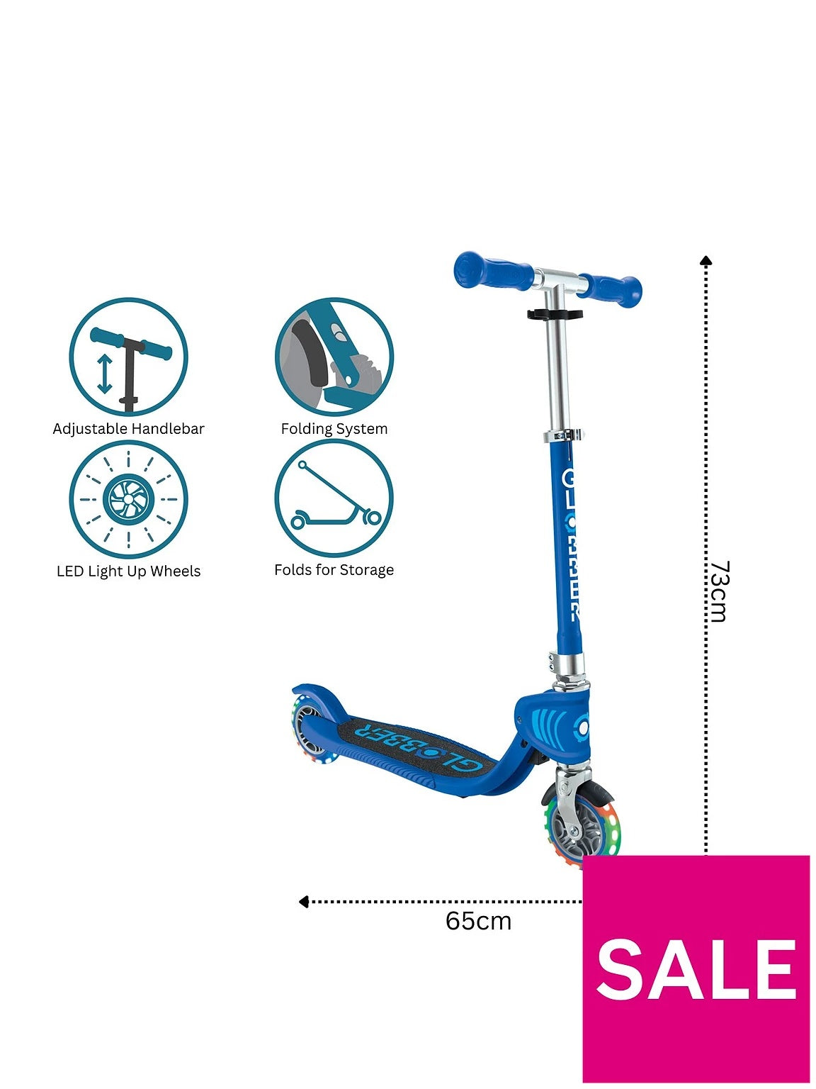 Globber Flow Foldable Junior Lights 2-Wheel Scooter Navy Blue for Kids 3+