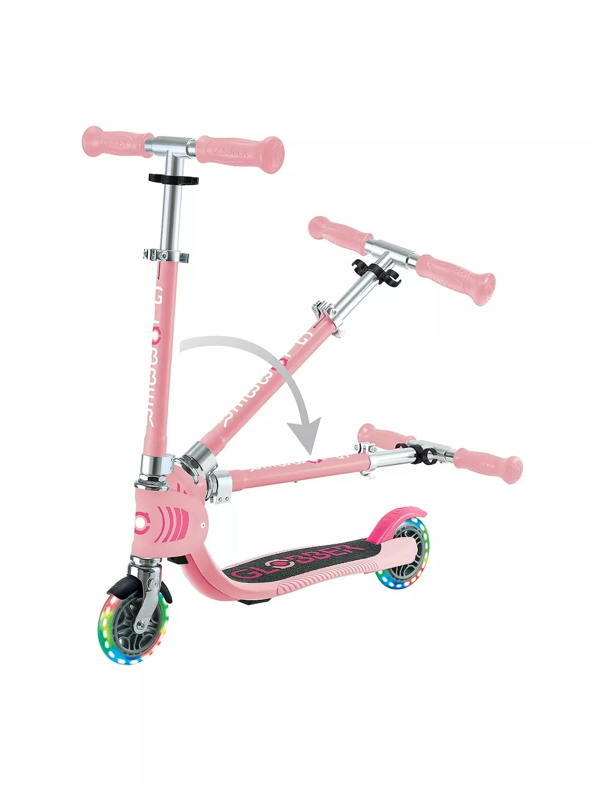 Globber Flow Foldable Junior Lights 2 Wheels Scooter Ride-On Pastel Pink