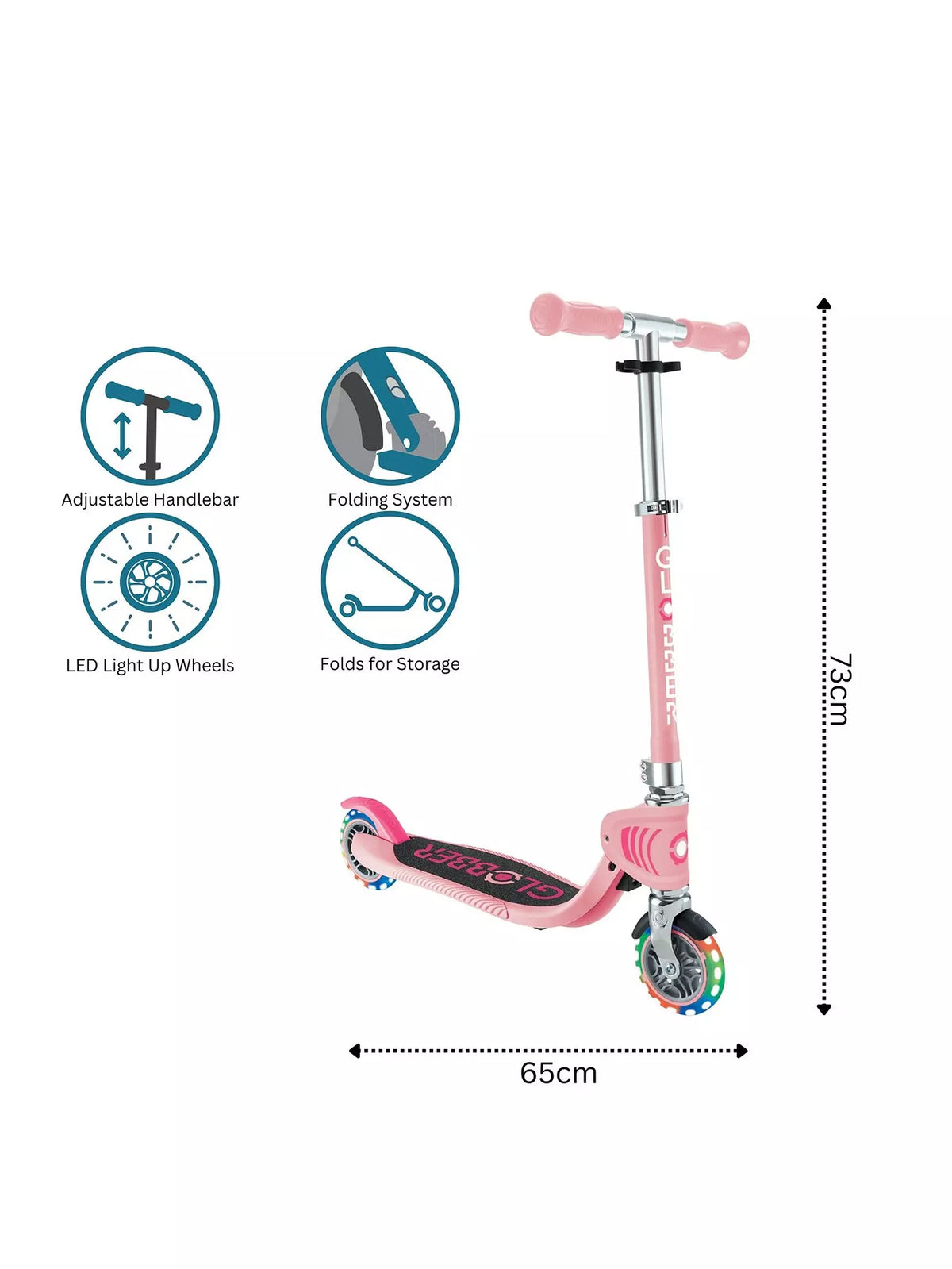 Globber Flow Foldable Junior Lights 2 Wheels Scooter Ride-On Pastel Pink