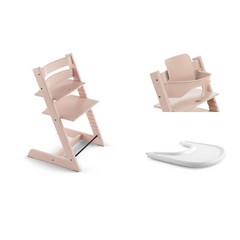 Stokke Tripp Trapp High Chair Serene Pink with Baby Set and Tray Bundle