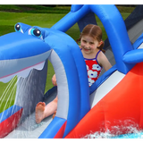 Happy Hop Shark Cave Adventure Inflatable Water Slide Park with Climbing Wall and Water Cannon - 520x390x324cm