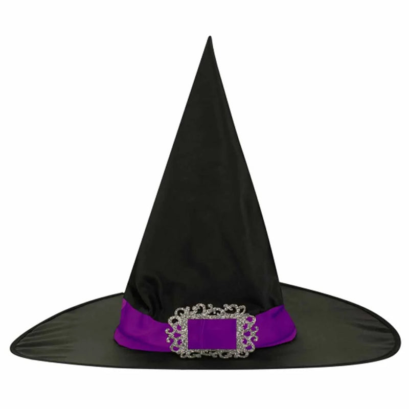 Amscan Witch Hat with Purple Band Classic Black Halloween Witch Costume Accessory, One Size