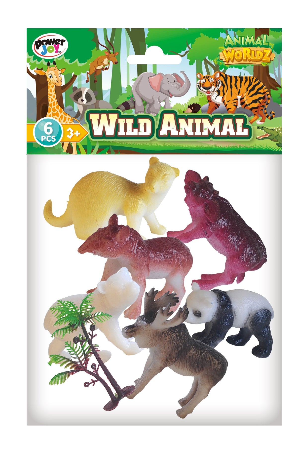 Power Joy Animal Worldz Safari Animal Figures 4 Inch, 6 Pieces, Assorted Wild Animal Toy Set, Ages 3+