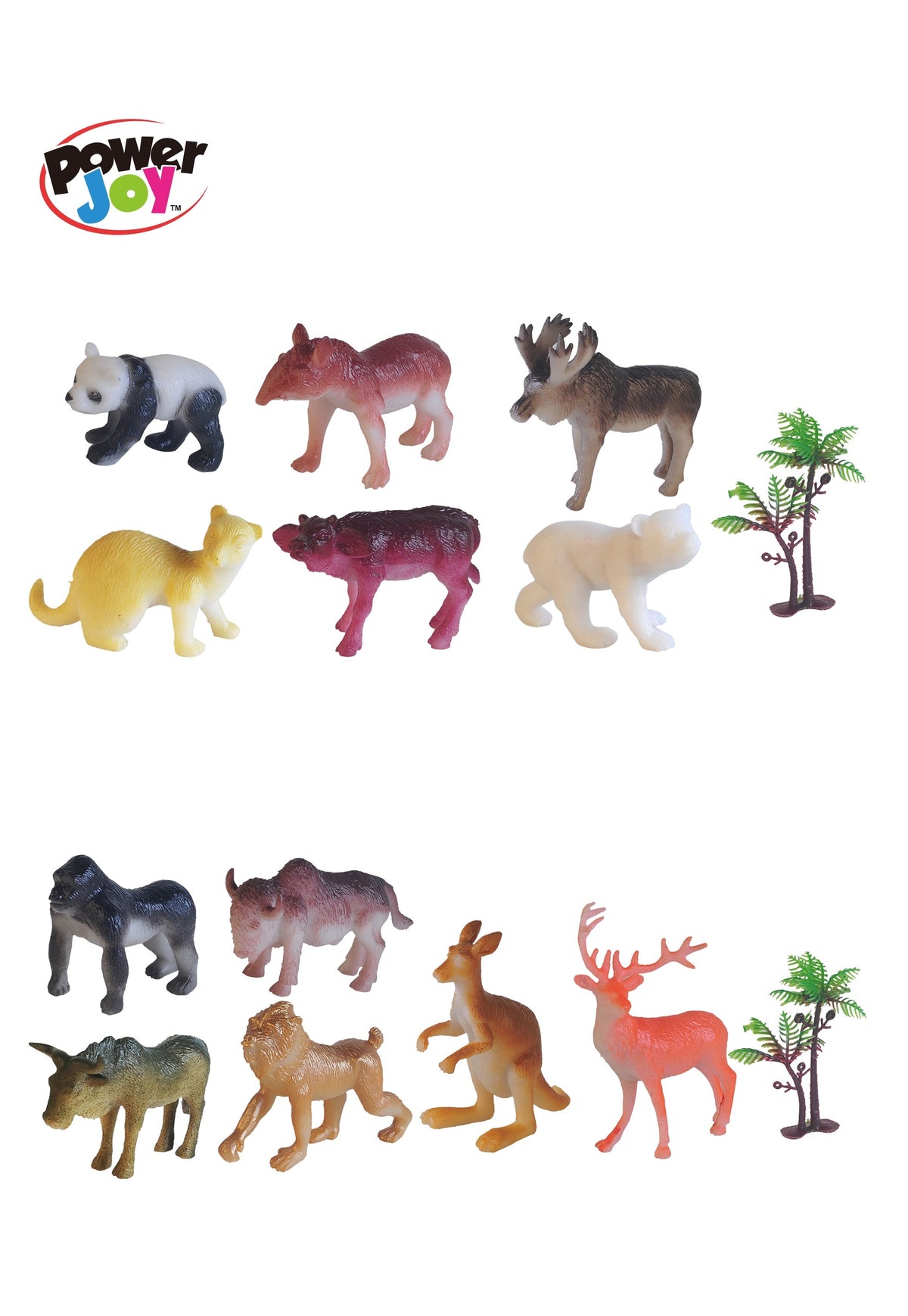 Power Joy Animal Worldz Safari Animal Figures 4 Inch, 6 Pieces, Assorted Wild Animal Toy Set, Ages 3+