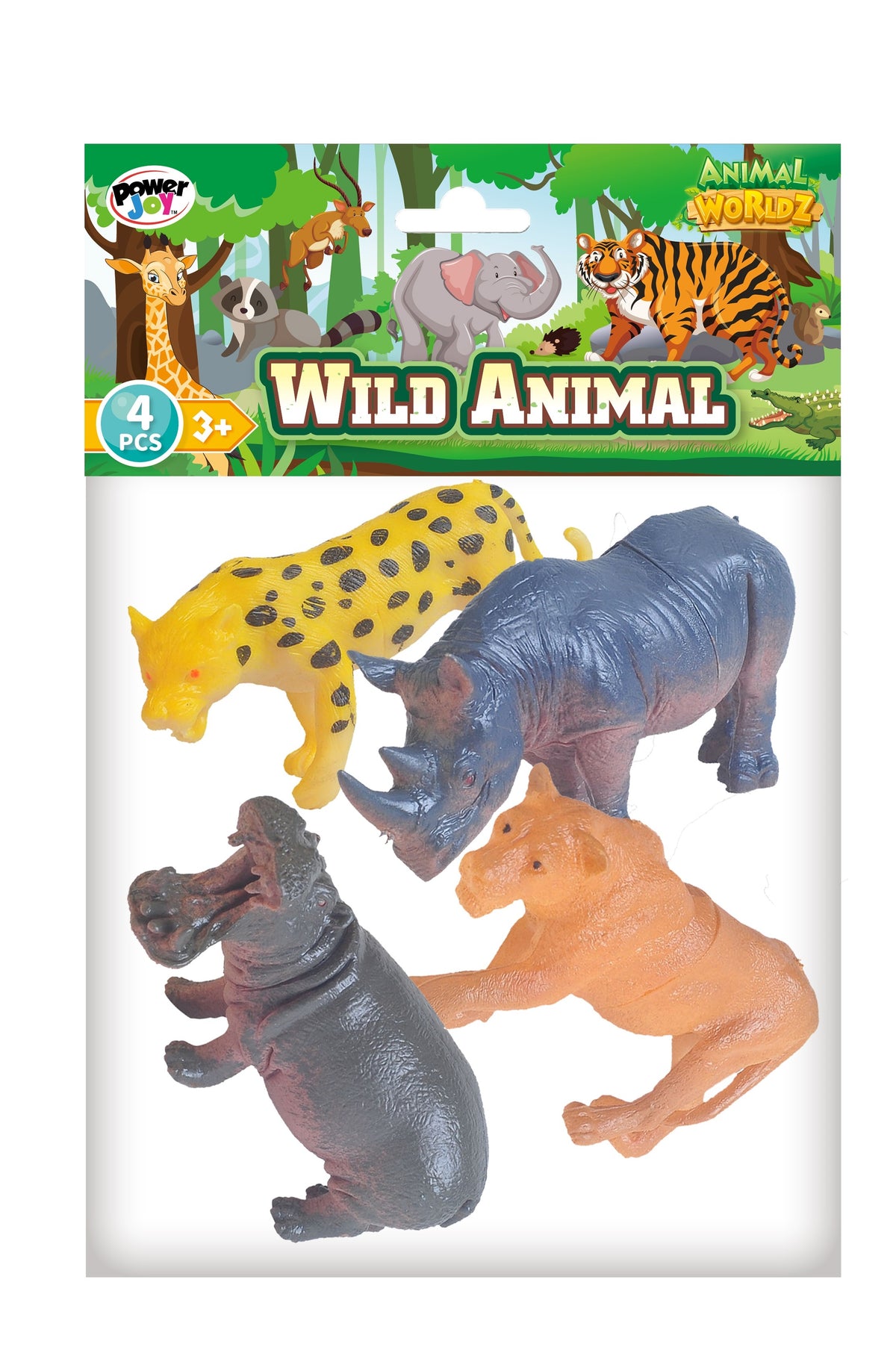 Power Joy Animal Worldz Safari Animal Figures 6 Inch  4-Piece Assorted Set