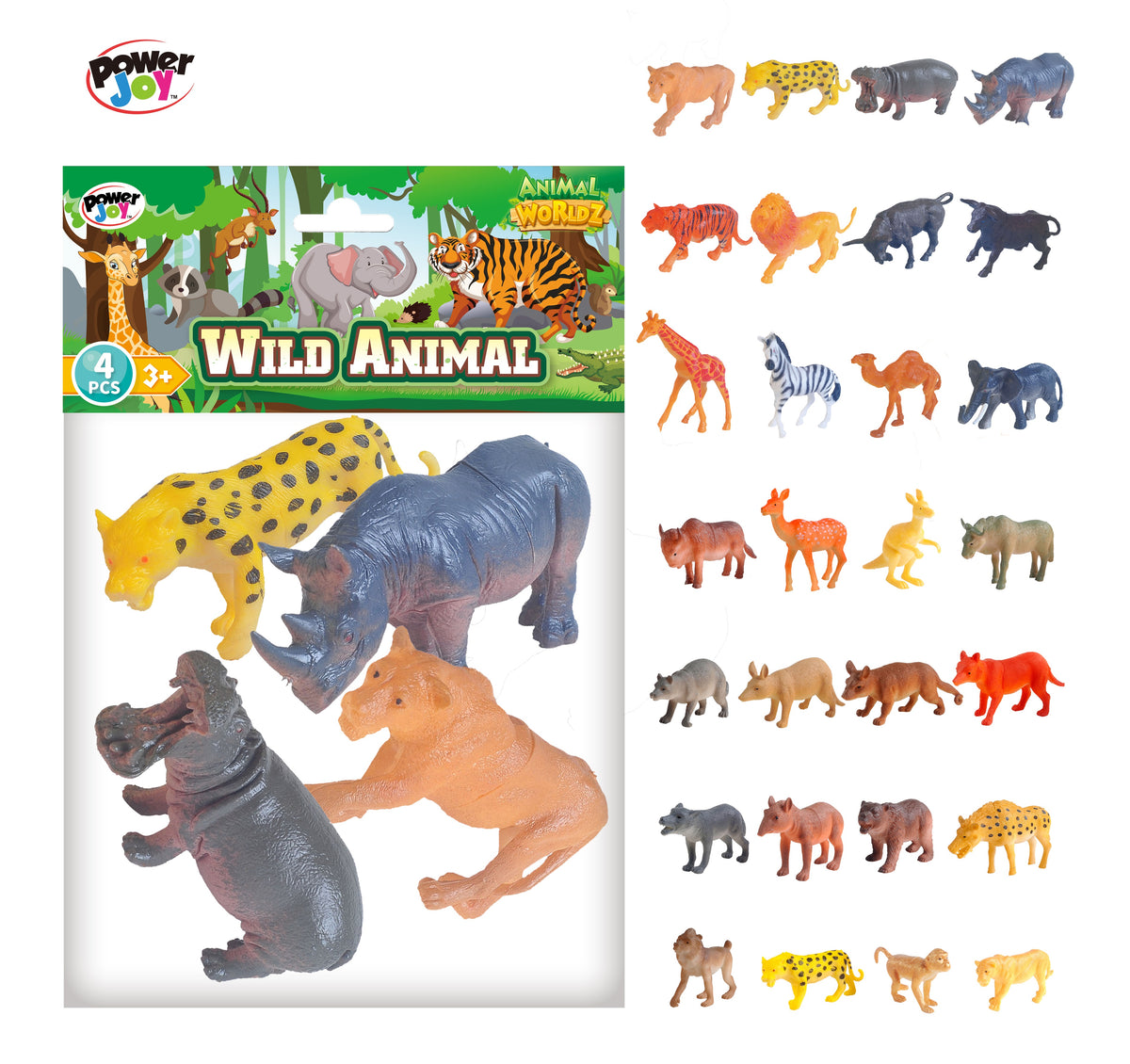 Power Joy Animal Worldz Safari Animal Figures 6 Inch  4-Piece Assorted Set