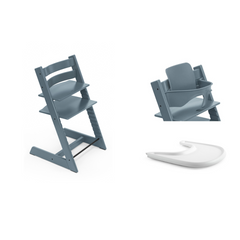 Stokke Tripp Trapp High Chair Fjord Blue with Baby Set and Tray Bundle