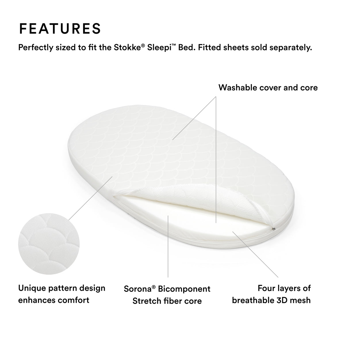 Stokke Sleepi Bed Mattress White for Baby Crib and Toddler Bed