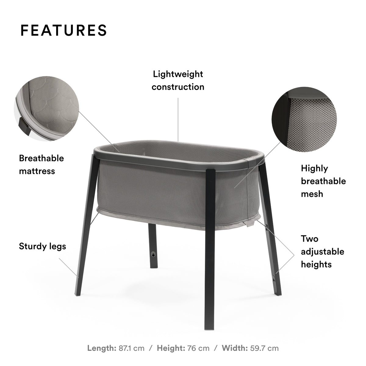 Stokke Snoozi Graphite Grey Portable Baby Bassinet for Newborns