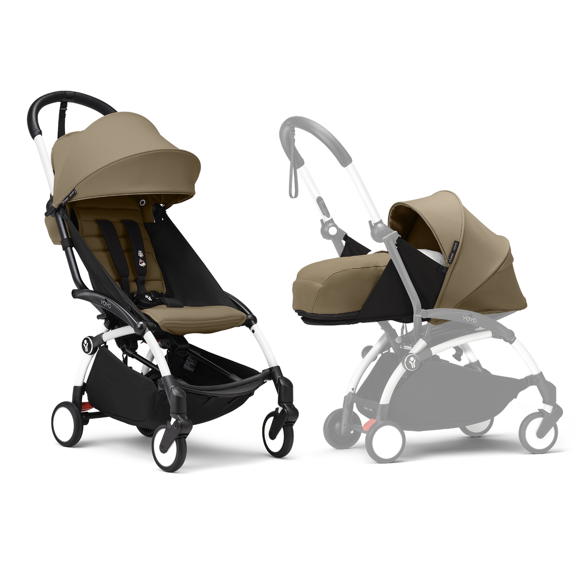 Stokke YOYO³ Stroller White Frame Newborn & 6+ Bundle - Toffee