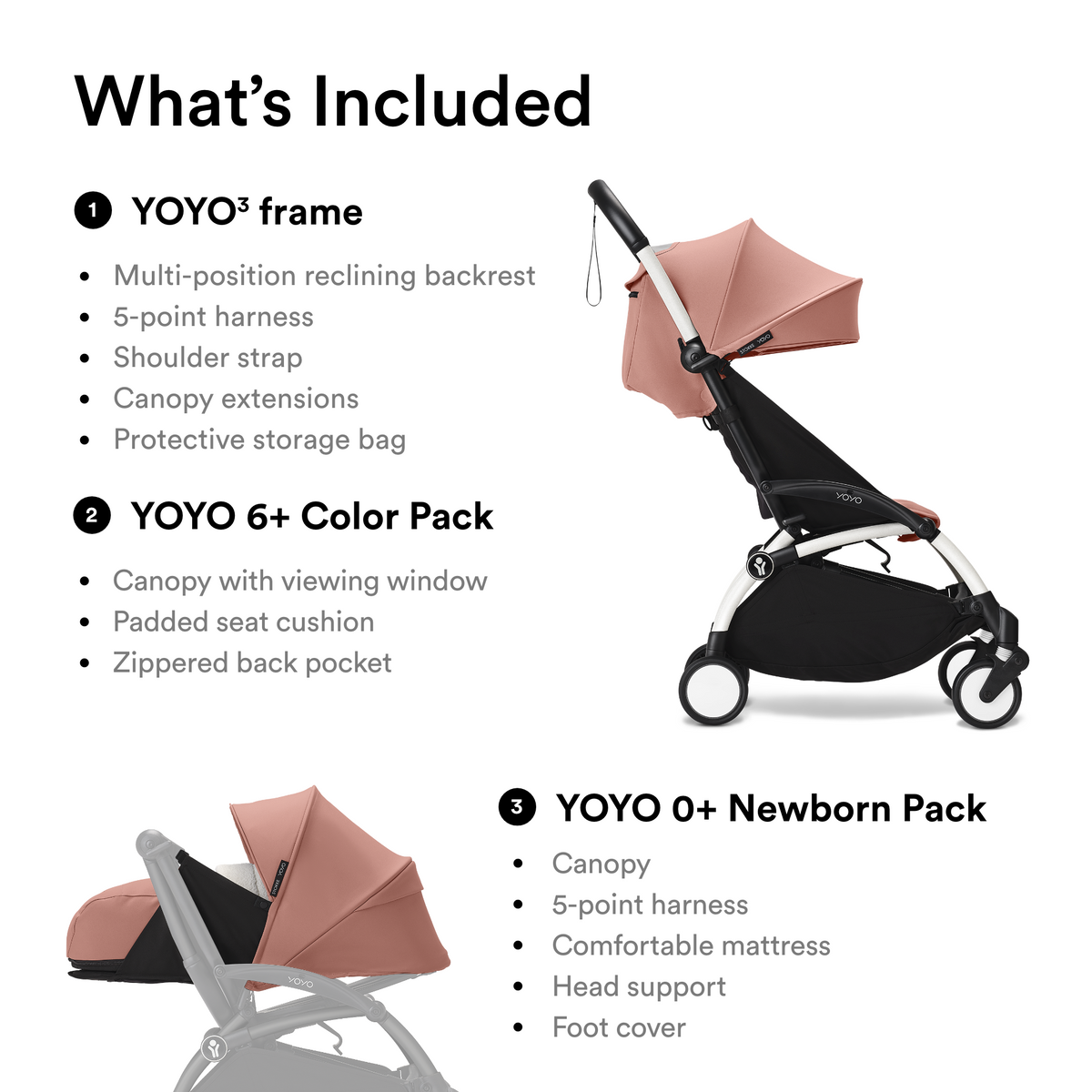Stokke YOYO3 Black Frame & 0+ & 6+ Ginger Bundle