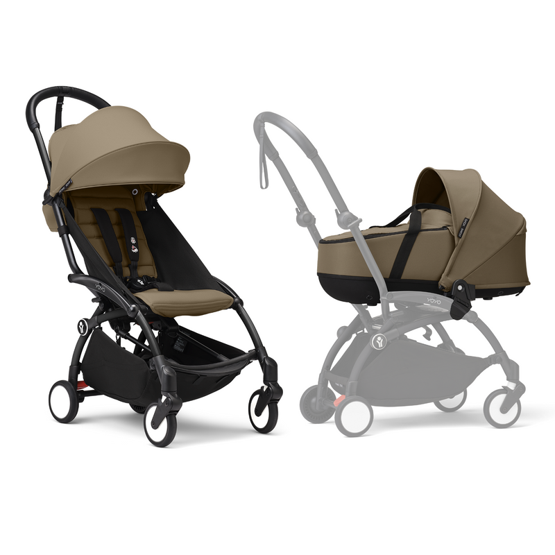 Stokke YOYO3 Frame Black + Newborn & 6+ Pack Bundle Toffee