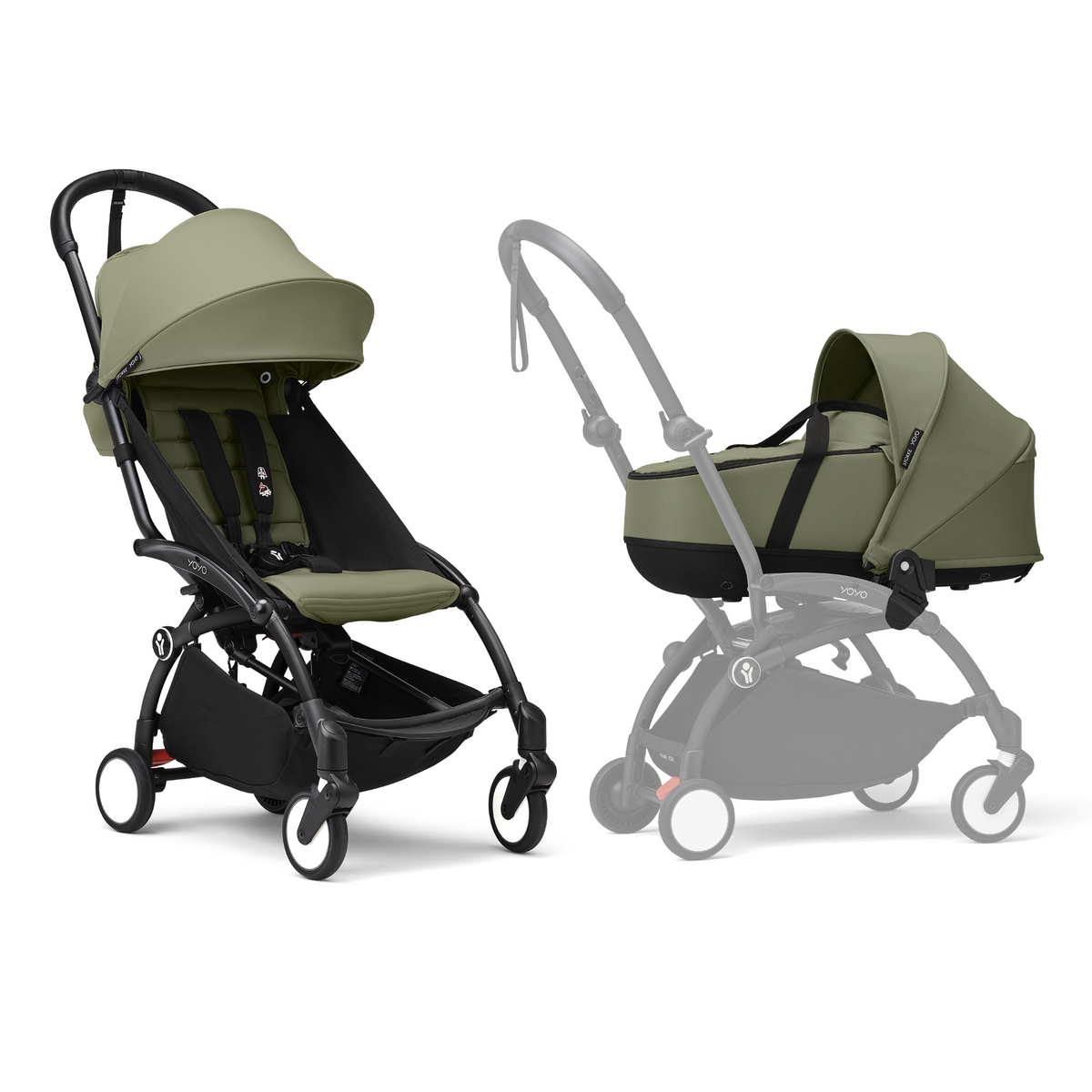 Stokke YOYO3 Frame Black + Newborn & 6+ Pack Bundle Olive