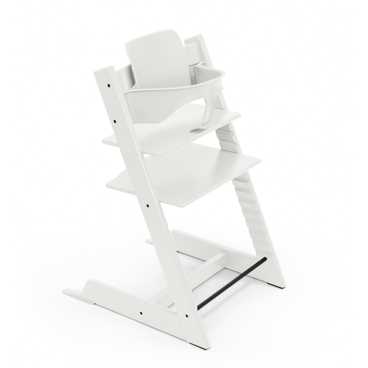 Stokke Tripp Trapp Chair White with White Baby Set Bundle Adjustable Wooden High Chair