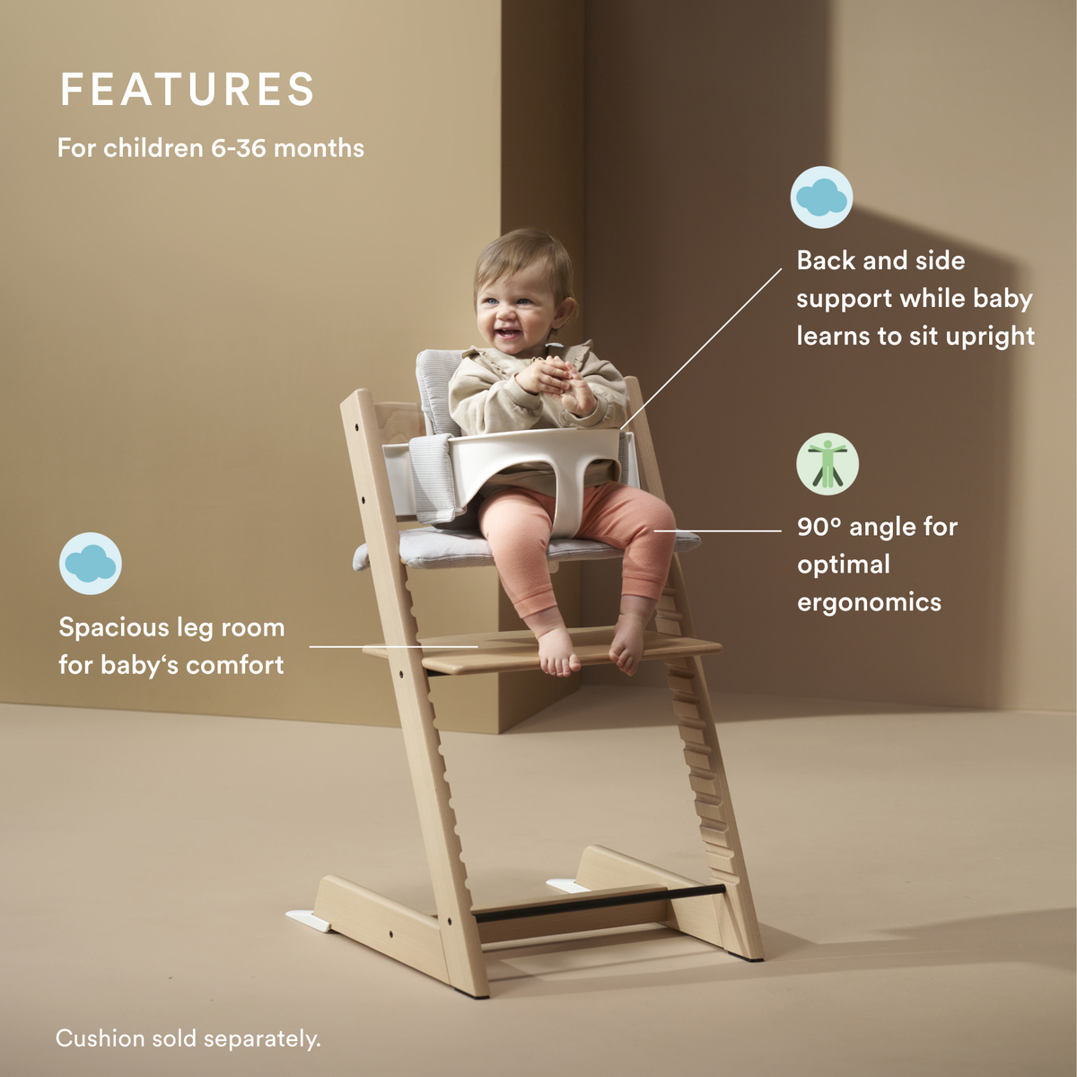 Stokke Tripp Trapp Chair White with White Baby Set Bundle Adjustable Wooden High Chair