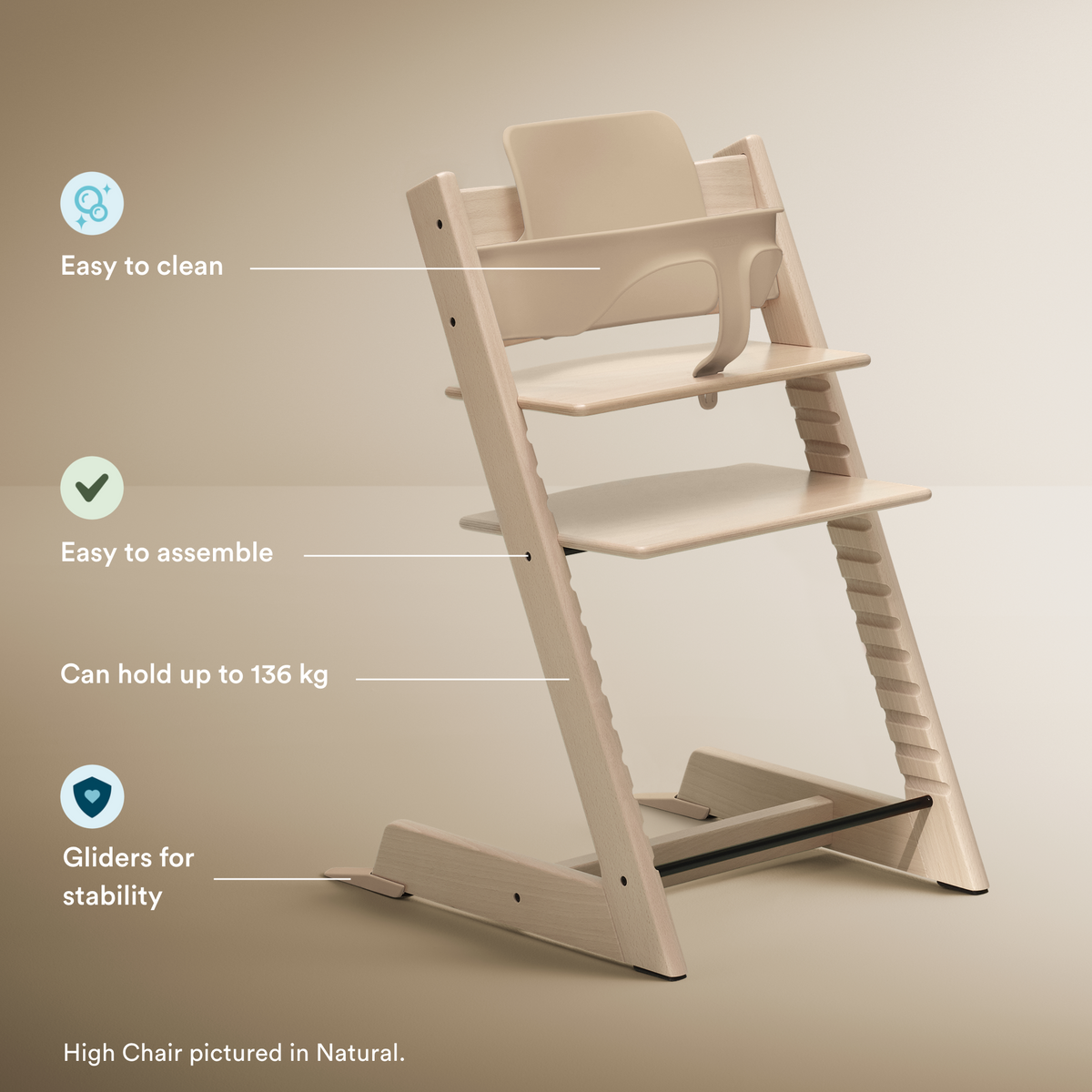 Stokke Tripp Trapp Chair White with White Baby Set Bundle Adjustable Wooden High Chair
