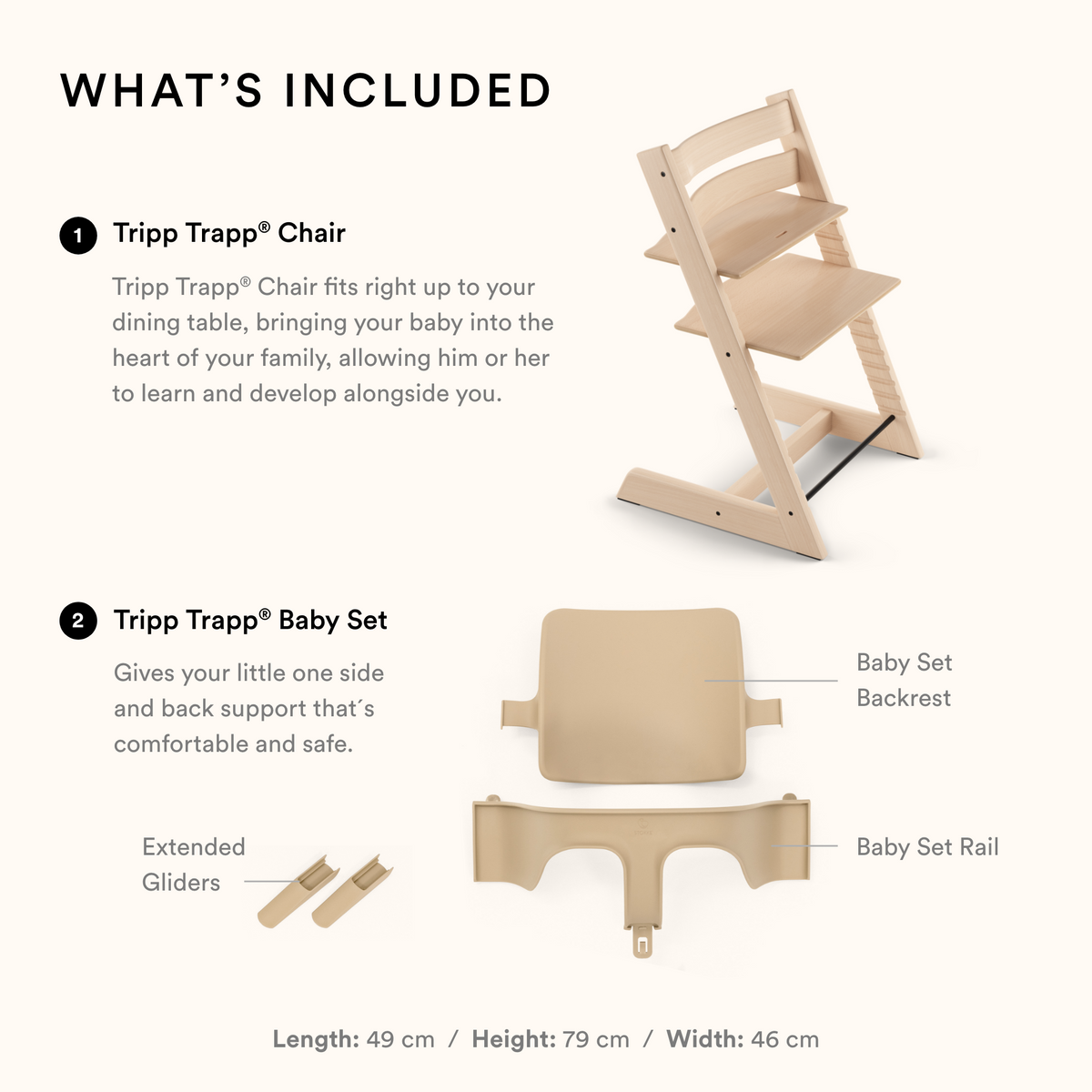 Stokke Tripp Trapp Chair White with White Baby Set Bundle Adjustable Wooden High Chair