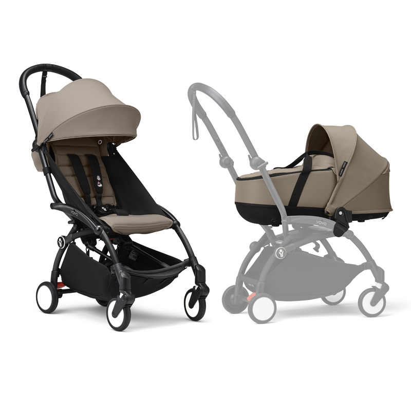 Stokke YOYO3 Frame Black + Newborn & 6+ Pack Bundle Taupe