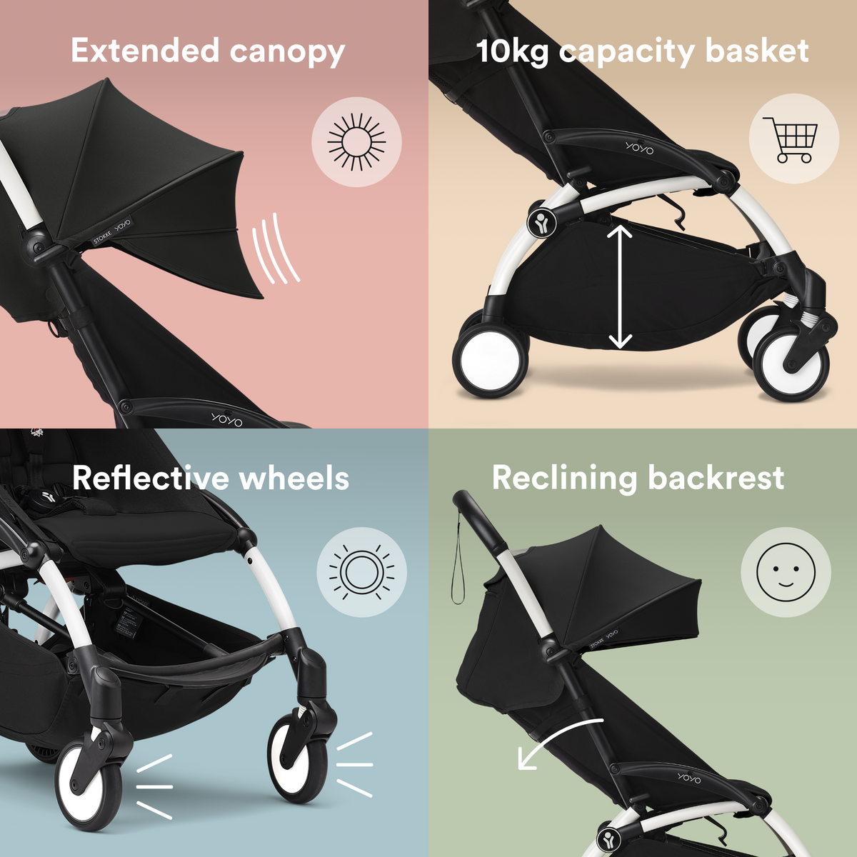 Stokke YOYO3 Stroller White Frame Newborn & 6+ Bundle - Black