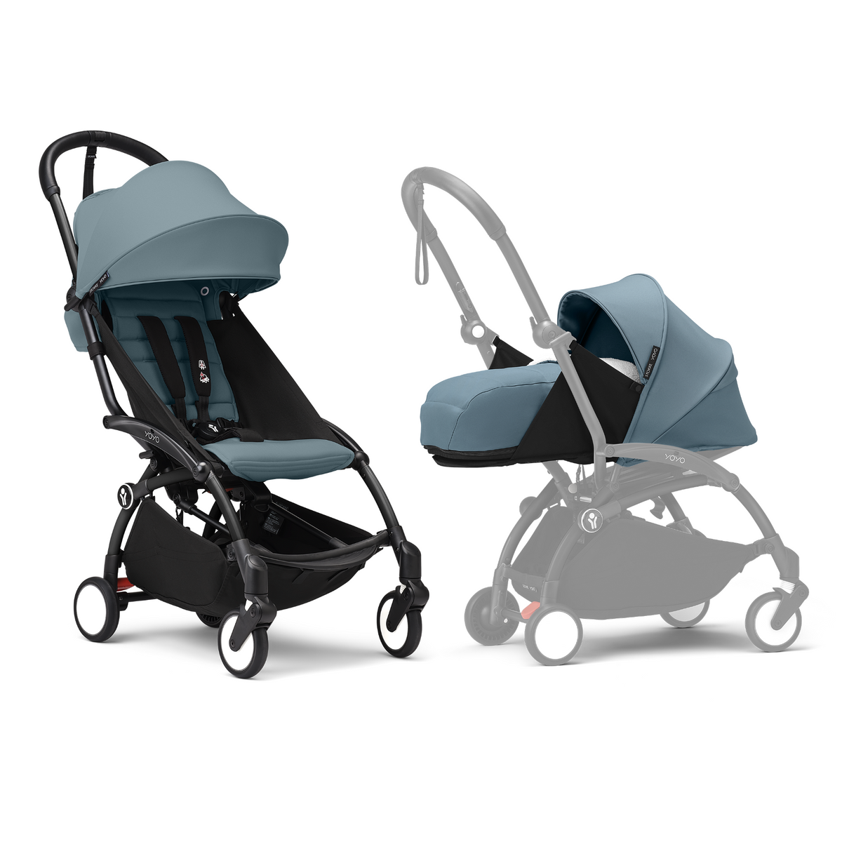 Stokke YOYO3 Stroller Black Frame Newborn & 6+ Bundle - Aqua