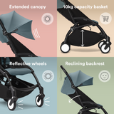 Stokke YOYO3 Stroller Black Frame Newborn & 6+ Bundle - Aqua