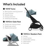 Stokke YOYO3 Stroller Black Frame Newborn & 6+ Bundle - Aqua