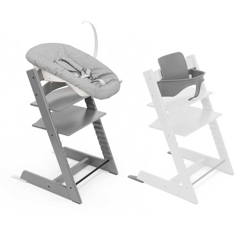 Stokke Tripp Trapp Chair + Baby & Newborn Set Bundle Storm Grey